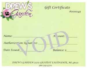 Drew's Garden gift certificate image